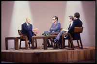 Gerald Ford on set with panel on "Public Policy Forum"