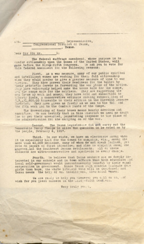 Template, listing reasons to vote in favor of the Federal Suffrage Amendment