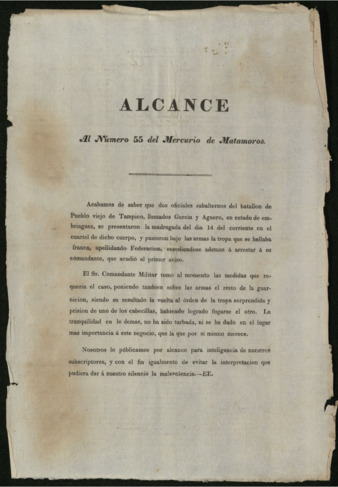 Alcance, al Numero 55 del Mercurio de Matamoros
