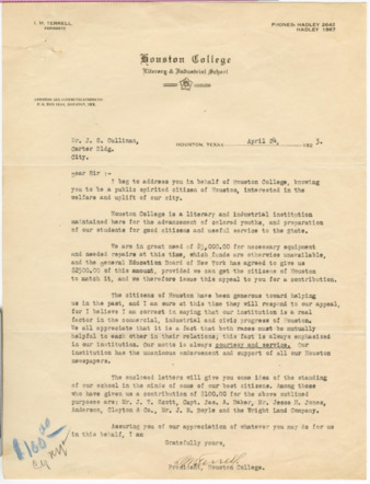 Letter from I. M. Terrell to J. S. Cullinan, 1923 April 23
