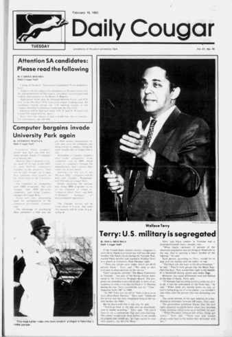 The Daily Cougar. Vol. 51, No. 76, February 19, 1985.