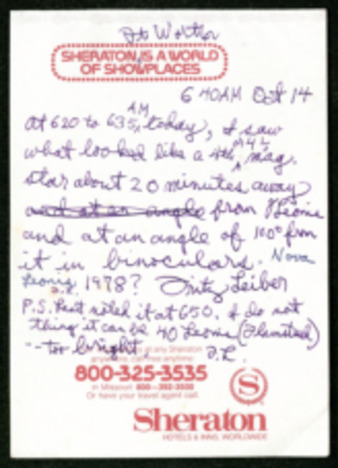 Handwritten note written by Fritz Leiber