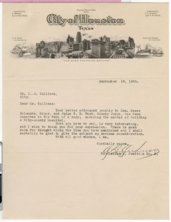 Letter from Commissioner, position No. 2 to J. S. Cullinan, 1933 September 18