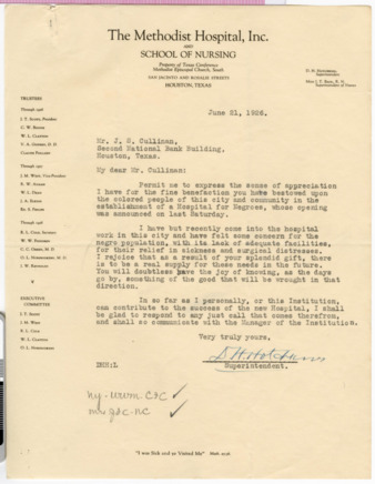 Letter from D. H. Hotchkiss to J. S. Cullinan, 1926 June 21