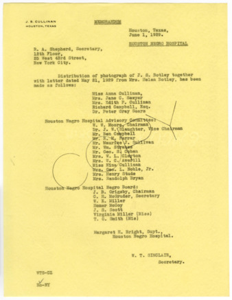 Memorandum from W. T. Sinclair to R. A. Shepherd, 1929 June 1