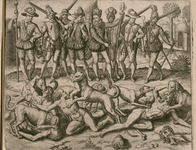 Valboa wirfft etliche Indianer / welche die schreckliche Sünd der Sodomey begangen / den Hunden für sie zuzerreissen