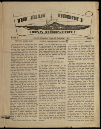 The Blue Bonnet, Mark 5, MOD. 4, September 23, 1933