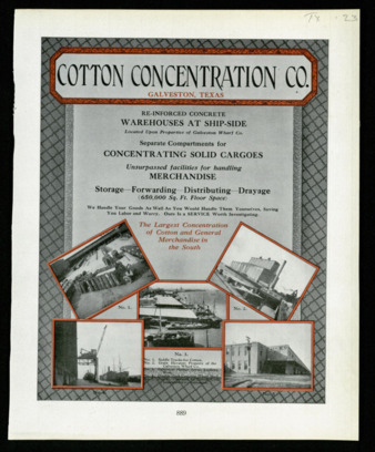 Advertisements for the Cotton Concentration Company and the Gulf Ports Stevedore Company