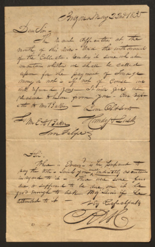 Letter from Robert E. Handy regarding payment for travel and exploration