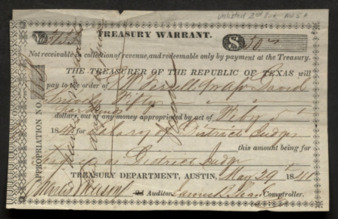 Treasury Warrant for the Republic of Texas to David Sniveg
