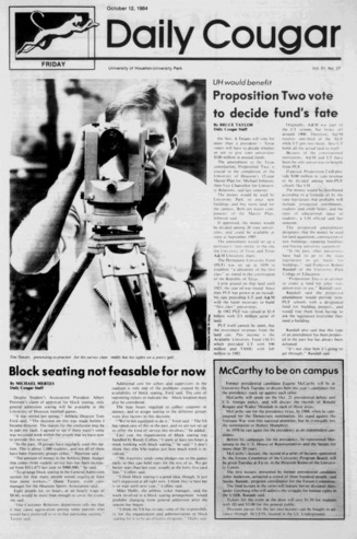 The Daily Cougar. Vol. 51, No. 27, October 12, 1984.