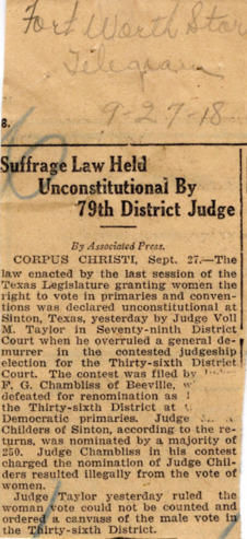 Suffrage Law Held Unconstitutional By 79th District Judge