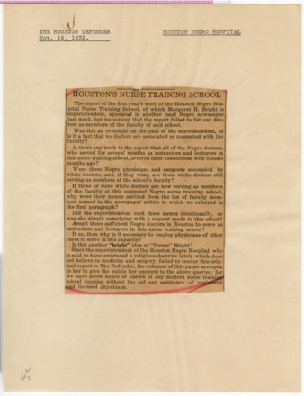 Houston's Nurse training school