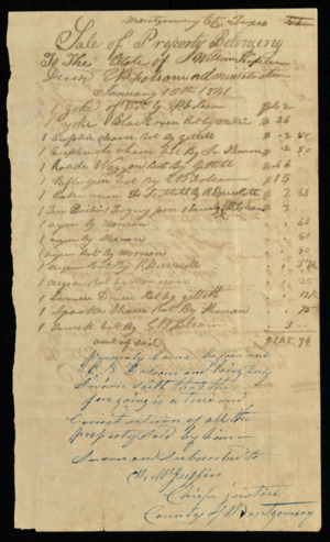 Sale bill for the estate of William Kepler by Hugh W. Griffin