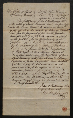 Petition by the administrator of the estate of Dread Dawson requesting an order for the sale of effects of the estate of Henry Fullerton