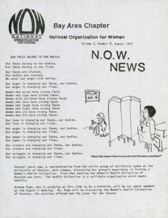 NOW News Bay Area Chapter, Vol. 5, No. 8, August 1977