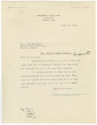 Letter from Maurice J. Sullivan to J. S. Cullinan, 1926 April 13