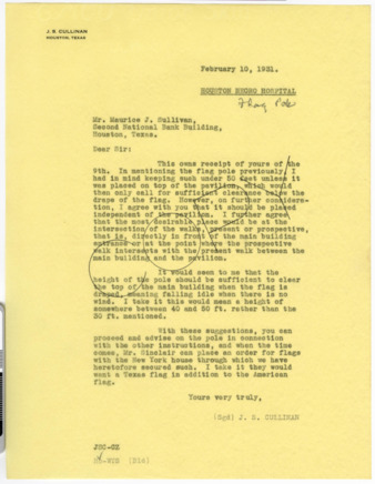 Letter from J. S. Cullinan to Maurice J. Sullivan, 1931 February 10