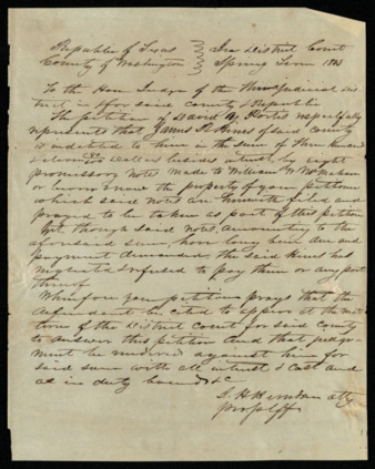 Petition to the District Judge for David G. Portes involving a default on a note by James R. Hines