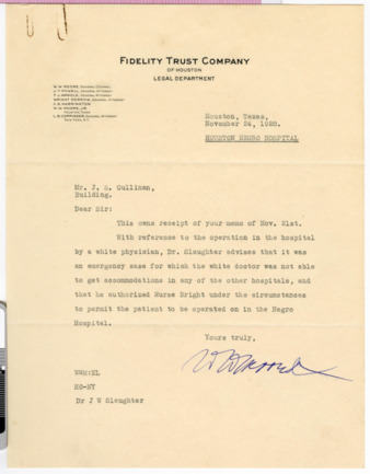 Letter from W. W. Moore to J. S. Cullinan, 1928 November 24