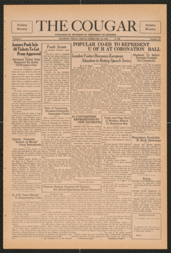 The Cougar, Vol. 4, No. 18, February 18, 1938