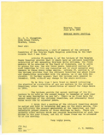 Letter from J. Y. Powell to J. W. Slaughter, 1934 June 16