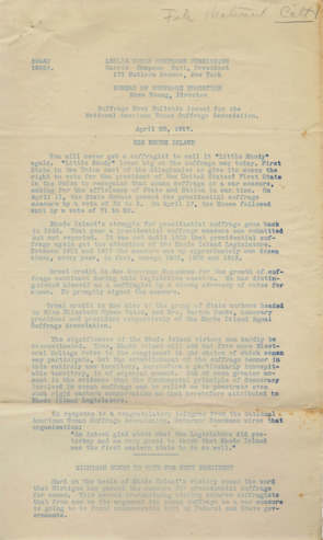 Suffrage News Bulletin issued for the National American Woman Suffrage Association