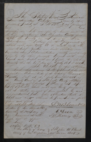 Probate Court document appointing Stephen W. Blount as County Clerk