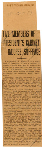 Five Members of President's Cabinet Indorse Suffrage