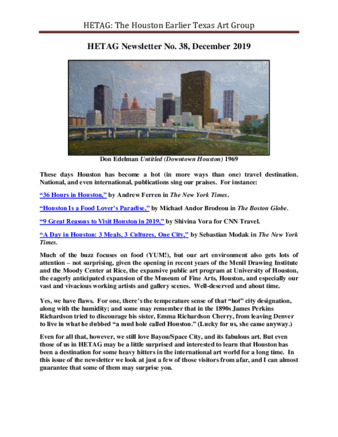 HETAG: The Houston Earlier Texas Art Group Newsletter, No. 38, December 2019