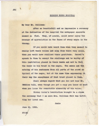 Letter from Janie to Joseph S. Cullinan, 1926 June 21