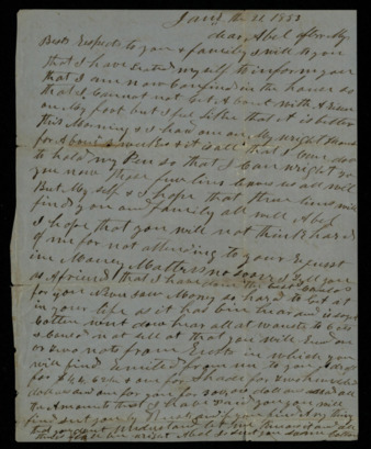 Letter from Mugan Chastain to Abel Adams regarding health and business matters