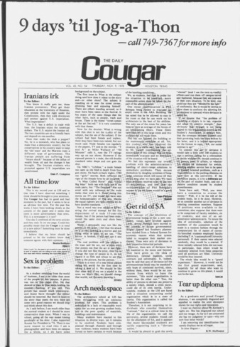 The Daily Cougar. Vol. 45, No. 54, November 9, 1978.