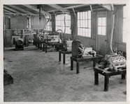 Workshop with automotive engines