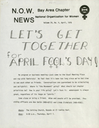 NOW News Bay Area Chapter, Vol. 4, No. 4, April 1976
