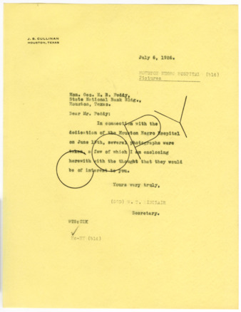 Letter from W. T. Sinclair to Geo. E. B. Peddy, 1926 July 6