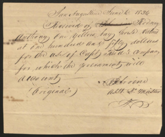 Receipt for payment for one “yellow bay horse”