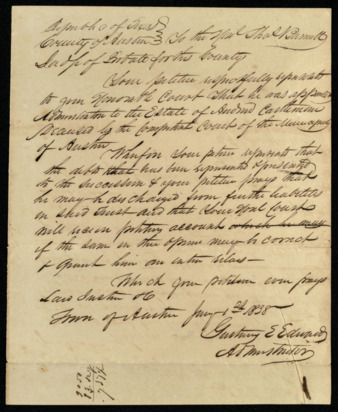Letter from Gustavus Edwards to Thomas Burnett regarding the appointment of the administrator to the estate of Andrew Castleman