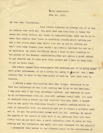 Letter from Elizabeth Fain to Mrs. Cunningham