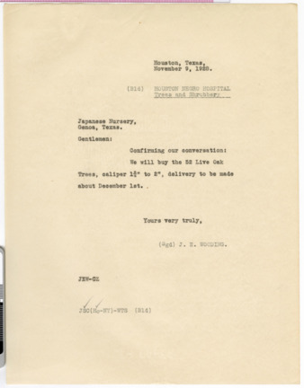 Letter from J. E. Wooding to Japanese Nursery, 1928 November 9