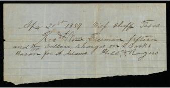 Receipt for purchase of 2 casks bacon by William Freeman for Abel Adams