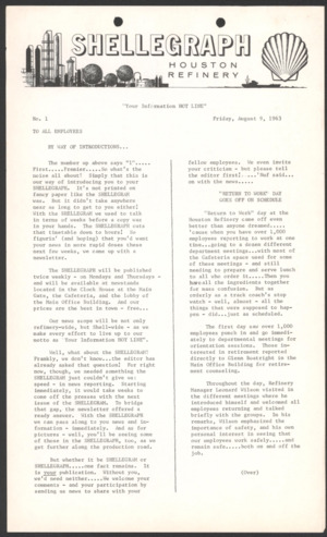 Shellegraph, No. 1, August 9, 1963
