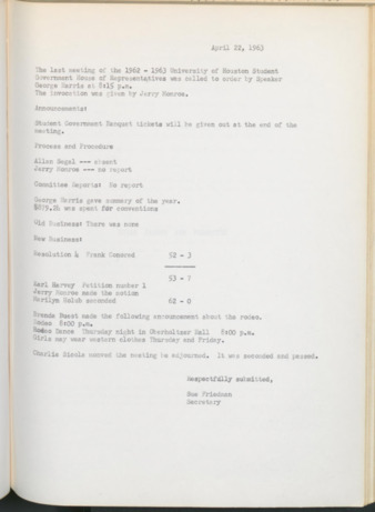 Hardbound Senate Journal, House of Representatives, Minutes, April 22, 1963