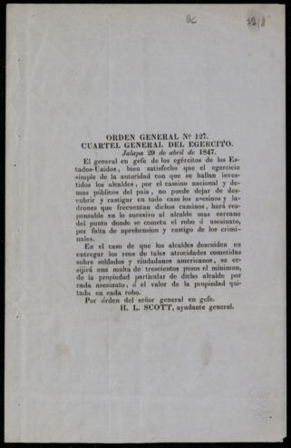 Orden General No. 127, Cuartel General del Ejercito
