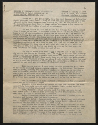 Exchange of Information Sheet for Relatives, Revised to January 15, 1945