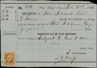 Receipt for orders from Simon Wiess