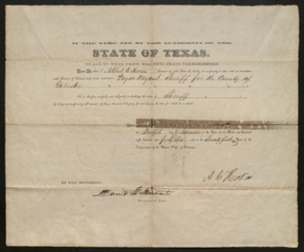 Decree from the Governor of Texas instating Bryon Bryant as Sheriff for Galveston County