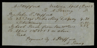 Receipt for tuition paid by Adam Stafford to A. Tenny