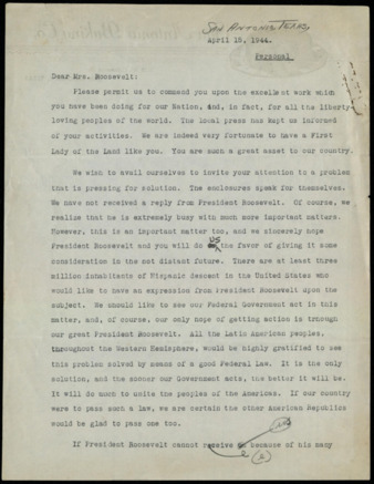 Letter from Alonso S. Perales to Eleanor Roosevelt, 1944 April 15