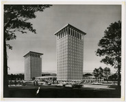 Architectural drawing of Moody Towers at the University of Houston